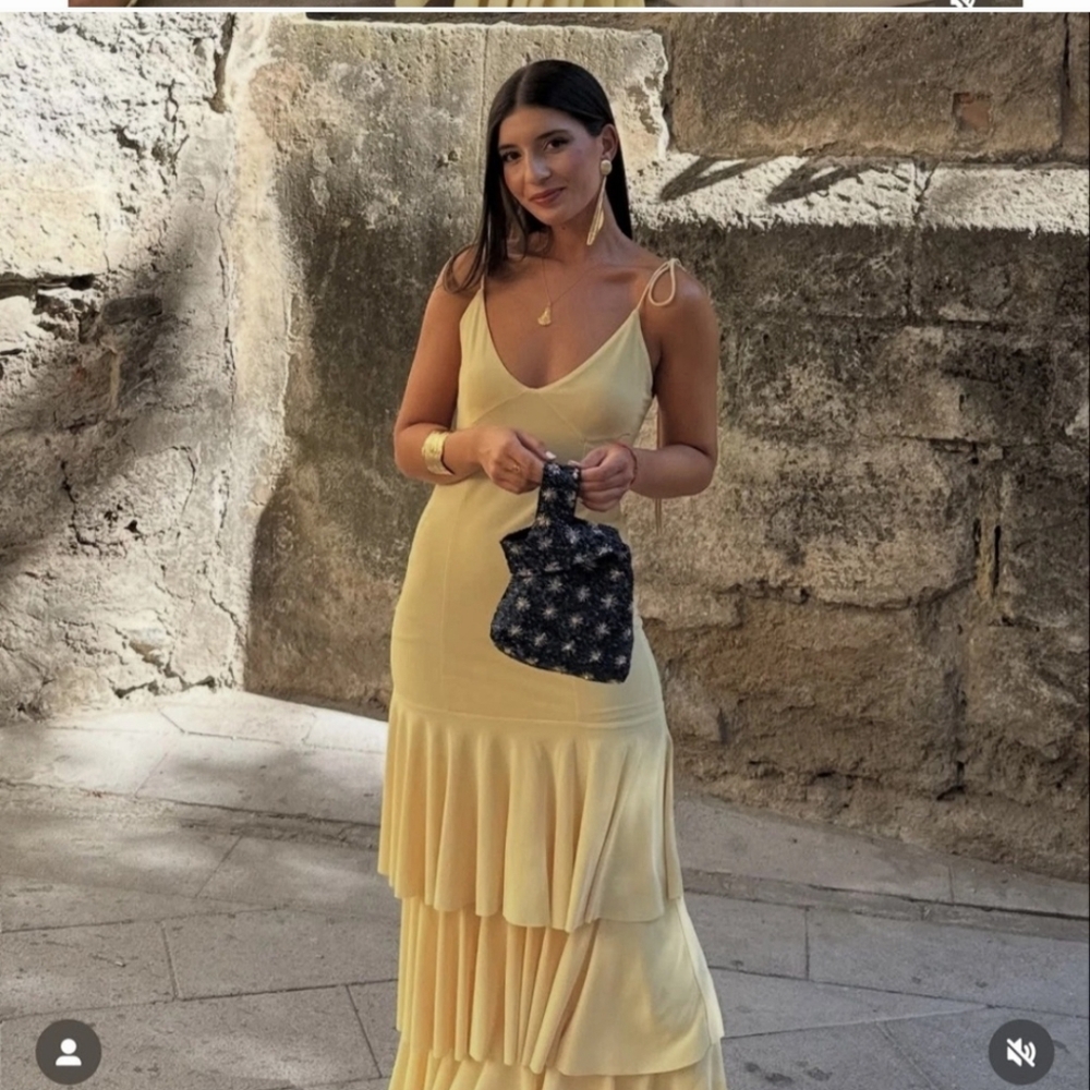 Zara  Ruffled Maxi Dress Yelliw Size S - Picture 4 of 16